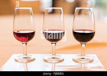 Weinkunde Verkostung von großen Jahrgang Rotwein Jahrgänge Stockfoto