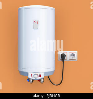 Weißen tank elektrische Warmwasserbereiter im Innenraum, 3D-Rendering Stockfoto