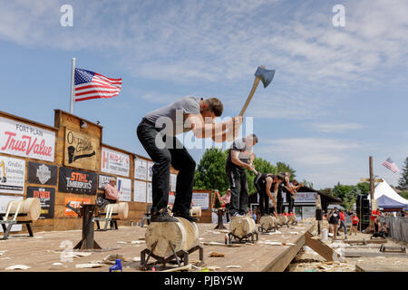 Holzfäller-wettbewerb, Cherry Valley Spiele im Freien, Otsego County, New York State. Stockfoto