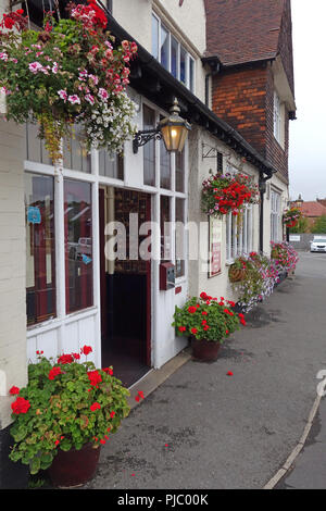 Fenster "Feld mit bunten Blumen an der Außenseite von einem typisch britischen Pub, das Schiff Pub in Bawtry Yorkshire Stockfoto