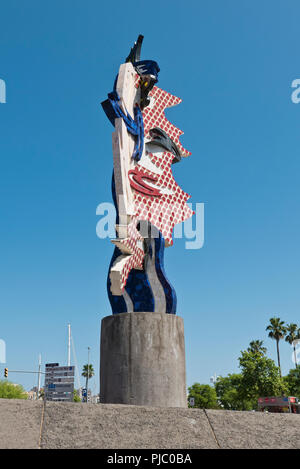 El Cap de Barcelona bunte Skulptur im Jahr 1992 erstellt, der Kopf von Barcelona ist ein 64-ft. Abstrakte Statue von amerikanischen Roy Lichtenstein, Barcelona. Stockfoto