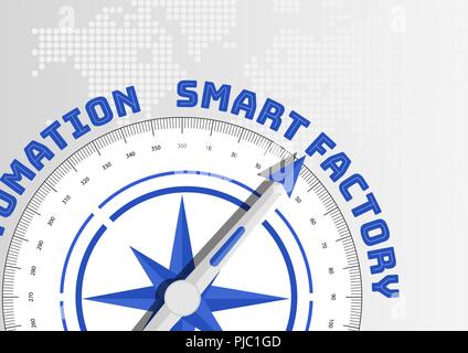 Smart Factory Konzept mit Kompass in Richtung Text zeigen Stock Vektor