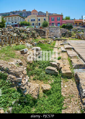 East Side von Hadrian's Bibliothek, Athen, Attika, Griechenland. Stockfoto