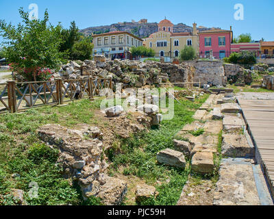 East Side von Hadrian's Bibliothek, Athen, Attika, Griechenland. Stockfoto