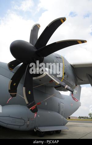 Ansicht der türkischen Airbus A400M während der 424Th Air Base Squadron 'Fire Fighter, Chièvres Air Base, Belgien, 12. Juli 2018. Stockfoto