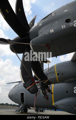 Ansicht der türkischen Airbus A400M während der 424Th Air Base Squadron 'Fire Fighter, Chièvres Air Base, Belgien, 12. Juli 2018. Stockfoto