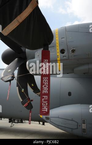 Ansicht der türkischen Airbus A400M während der 424Th Air Base Squadron 'Fire Fighter, Chièvres Air Base, Belgien, 12. Juli 2018. Stockfoto