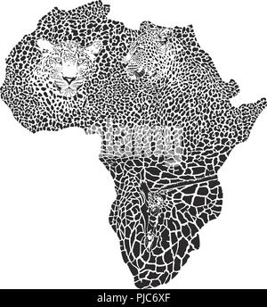 Leoparden und Giraffen auf der Karte von Afrika Stock Vektor