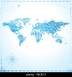 Geometrische Pixelform Weltkarte Hintergrund. Stockfoto