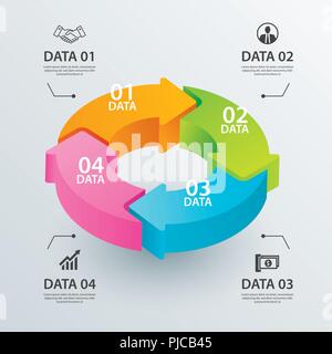 Business Circle Pfeile Infografik Vorlage mit 4 Daten. Kann für Workflow Layout, Grafik, Präsentation Diagramm Diagramm, Geschäftsbericht, Web Design Stock Vektor