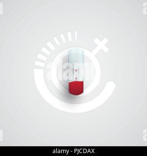 Frau biologischen Uhren Symbol, rot Wasser Tropfen in der Sanduhr auf weißem Hintergrund, Wechseljahre und eingeschränkte Fruchtbarkeit. Vector Illustration für medizinische Stock Vektor