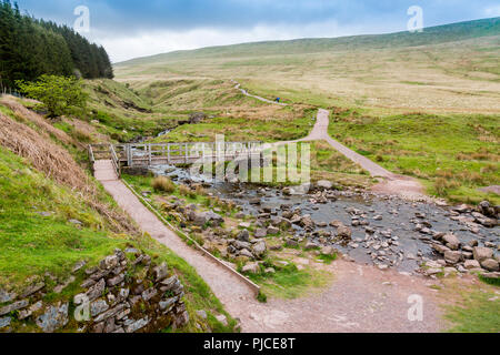 Blaen Taf Fawr stream markiert den Beginn der Fußweg zu Pen-y-Fan höchsten Punkt auf die Brecon Beacons und im südlichen England, Powys, Wales, Großbritannien Stockfoto