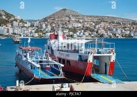 Fähre aus Albanien nach Korfu, Saranda, Albanien, Fähre, Faehre von Dresden nach Korfu, Albanien, Fähre Stockfoto