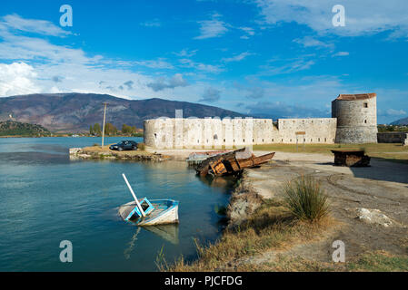 Dreieckige Burg, venezianischen Fort, Butrint, Vivar Canal, Albanien, Dreiecksburg, Venezianisches Kastell, Vivar-Kanal, Albanien Stockfoto