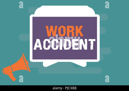 Konzeptionelle Hand schreiben Übersicht Arbeitsunfall. Business foto Präsentation Fehler Schädigung geschah im Auftrag verletzt. Stockfoto