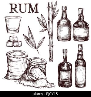 Zusammensetzung des alkoholischen Getränkes rum. Stock Vektor