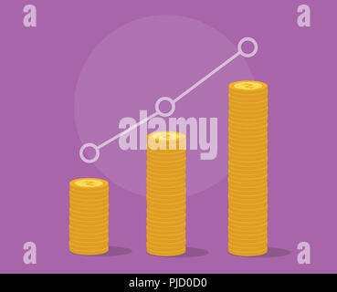 Ein Geschäft stieg mit Gold Münze und Chart graph Vektor grafische Darstellung Stockfoto