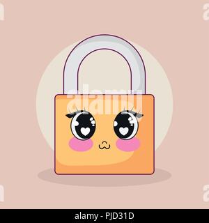 sicher sicher Vorhängeschloss Kawaii Charakterdesign Vektor illustration Stock Vektor