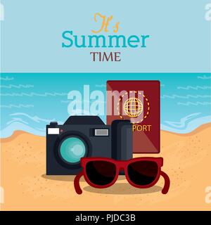 Sommer Strand mit Symbolen Vector Illustration Design Stock Vektor