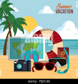 Sommer Urlaub Strand mit Symbolen Vector Illustration Design Stock Vektor