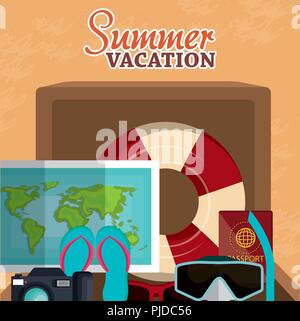 Sommer Urlaub Strand mit Symbolen Vector Illustration Design Stock Vektor