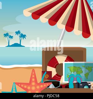 Sommer Urlaub Strand mit Symbolen Vector Illustration Design Stock Vektor