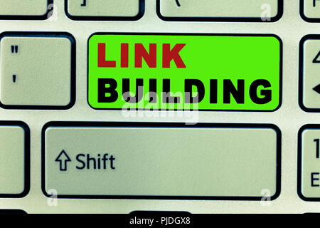 Text Zeichen angezeigt Link Building. Konzeptionelle Foto SEO Begriff Exchange Links erwerben Hyperlinks indiziert. Stockfoto