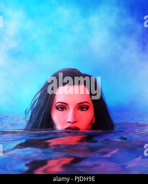 Frau im Wasser, 3d-Mixed Media für Buchillustration oder Buch Cover Stockfoto