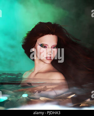 Frau im Wasser, 3d-Mixed Media für Buchillustration oder Buch Cover Stockfoto