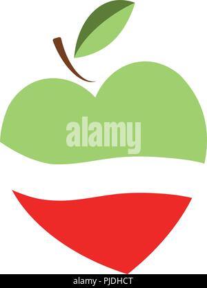 Grüner Apfel und rote Herz - Vektor Logo. Die Idee einer Logo Design für ein Unternehmen von Bio-Produkten, vegetarische Kost, ökologischer Güter und andere. Stock Vektor