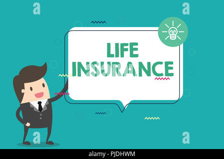 Handschrift text Lebensversicherung. Begriff Sinne Zahlung der Todesfallleistung oder Verletzungen, Beerdigung oder medizinischen Anspruch. Stockfoto