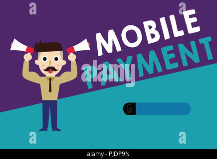 Schreiben Hinweis Übersicht Mobile Payment. Business foto Präsentation bargeldlose Zahlung durch tragbare elektronische Geräte. Stockfoto