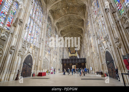 Die Eiche Lettner des Ant-Kapelle im Tudor-Stil erbaute Kapelle am King's College, Universität Cambridge, England. Stockfoto