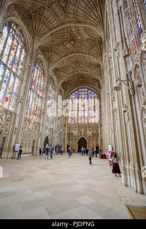 Der Westen Fenster des Ant-Kapelle im Tudor-Stil erbaute Kapelle am King's College, Universität Cambridge, England. Stockfoto