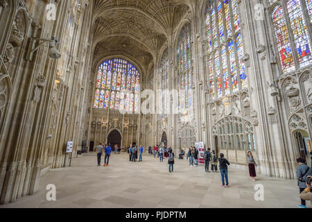 Der Westen Fenster des Ant-Kapelle im Tudor-Stil erbaute Kapelle am King's College, Universität Cambridge, England. Stockfoto