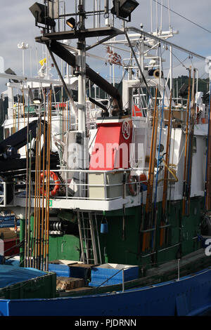 MSC-zertifizierte Weißer Thunfisch Troll und Pol&line Fischereiflotte in Getaria Hafen (Baskenland) Stockfoto