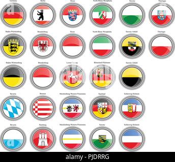 Reihe von Icons. Staaten von Deutschland Flaggen. Stock Vektor