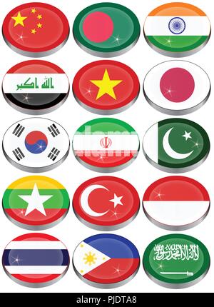 Reihe von Icons. Flaggen Asien. Stock Vektor