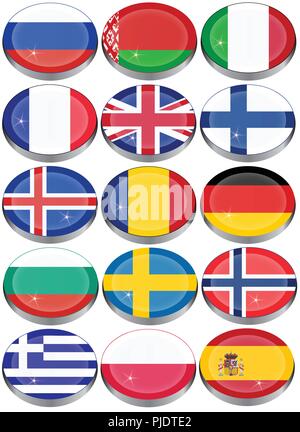 Reihe von Icons. Flaggen von Europa. Stock Vektor