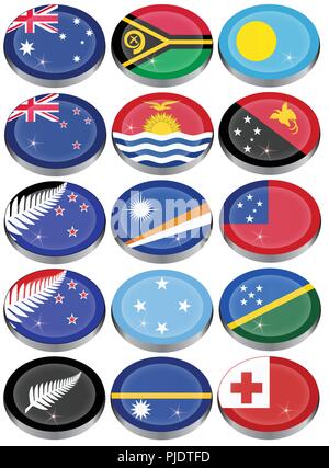 Set von Icons. Flaggen von Australien, Ozeanien, Polynesien, Mikronesien und Melanesien. Stock Vektor