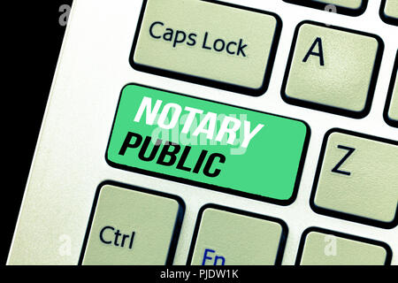 Konzeptionelle Hand schreiben, Notar. Business Foto text Rechtmäßigkeit der Autorisierung in der Dokumentation Zertifizierung Vertrag. Stockfoto