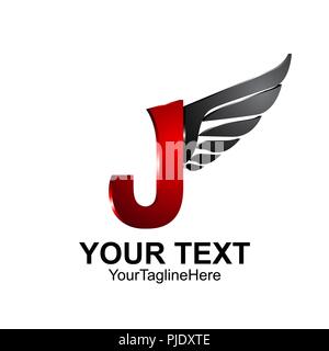 Anfangsbuchstabe J logo Vorlage schwarz Red Wing Design für Business und Unternehmen Identität Stock Vektor