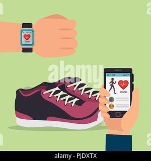 Smartwatch mit gesunden Lebensstil Symbole Stock Vektor