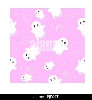 Cute Ghost Halloween nahtlose Muster mit Boo und Umarmen Texte. Stock Vektor