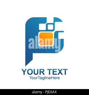 Anfangsbuchstabe P Logo Vorlage farbig orange blau Design für Business und Unternehmen Identität Stock Vektor
