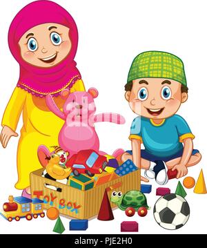 Muslimische Kinder spielen Spielzeug Abbildung Stock Vektor
