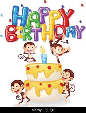Monkey Happy Birthday Card Abbildung Stock Vektor