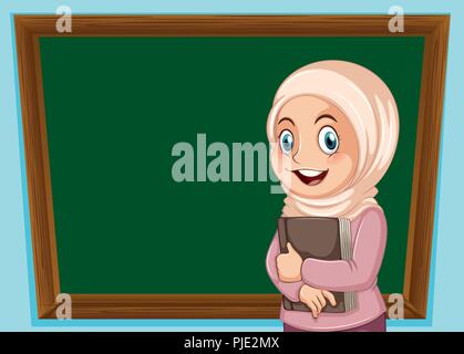 Ein muslimisches Mädchen und blackboard Banner Abbildung Stock Vektor