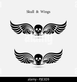 Skull mit Teufel Flügel logo Vorlage. Der Geist Symbol. Halloween Hintergrund. Tattoo Zeichen. Happy Halloween Emblem auf weißem Hintergrund Stock Vektor