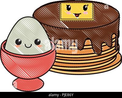 Kawaii Pfannkuchen und Ei auf weißem Hintergrund, Vector Illustration Stock Vektor